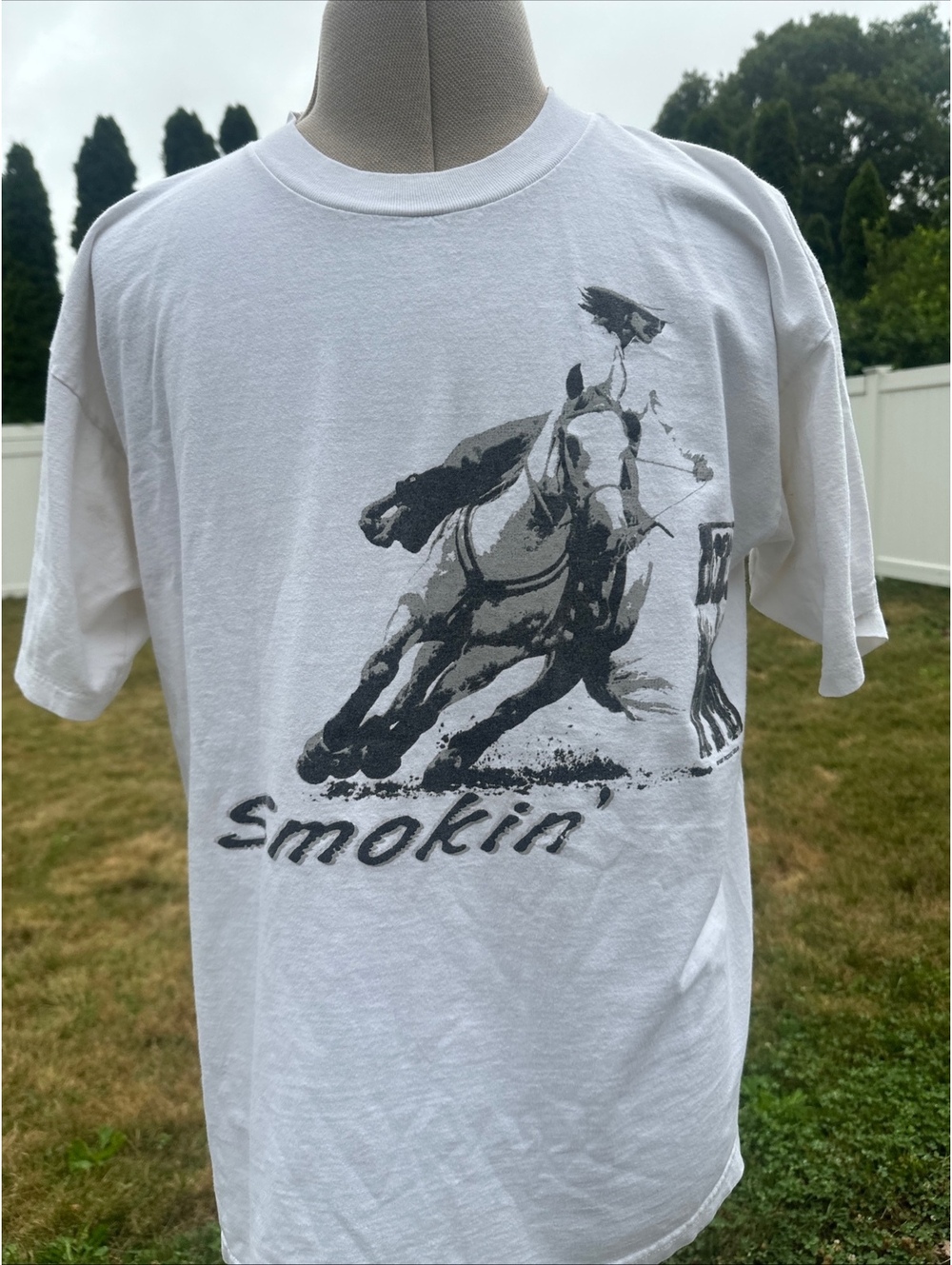 Vtg 1997 Rodeo Gear “Smokin’” T-Shirt XL White Made in USA